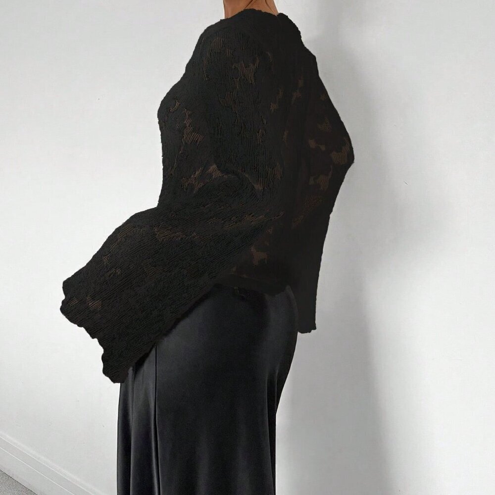 Black Casual Women's Long Sleeve Romantic Sexy Lace Blouse